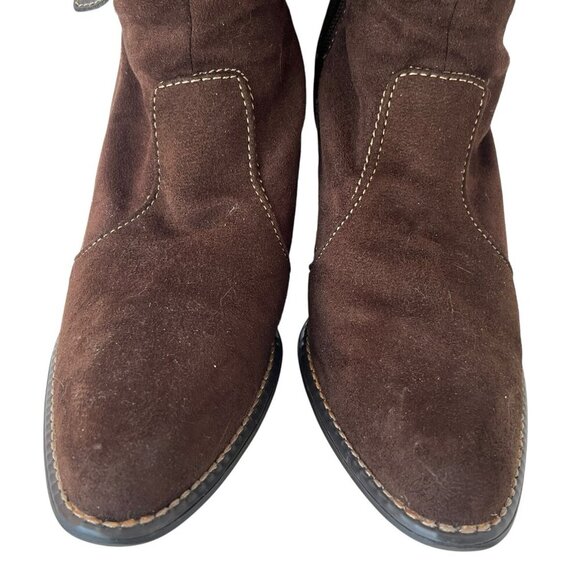 Predictions Womens 11 High Heel Brown Suede Slouchy Boots Mid Calf Boho Hippie - Picture 6 of 16
